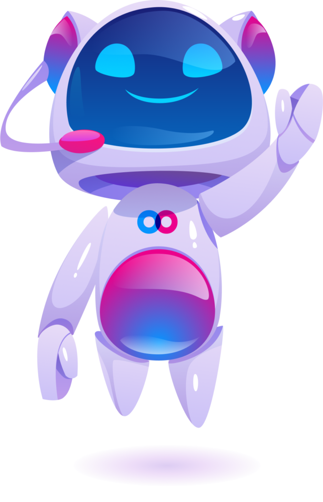 Personagem robô Genioo, a inteligência artificial (IA) da Tismoo.me, um robô conversacional especialista em autismo, síndromes relacionadas e condições ligadas ao neurodesenvolvimento.